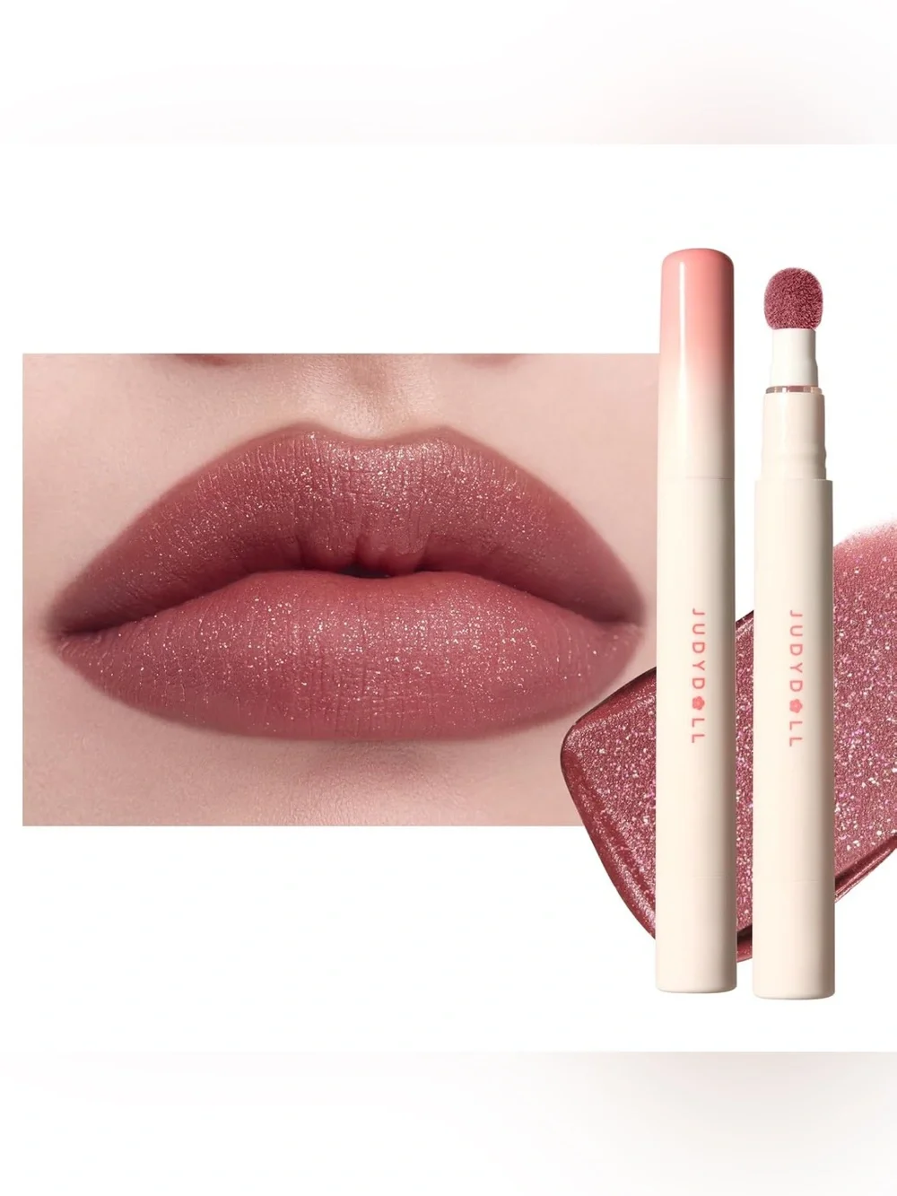 Judydoll Dusty Fig Cushion Matte Lock Lip Cream- nude w pink and silver shimmer
